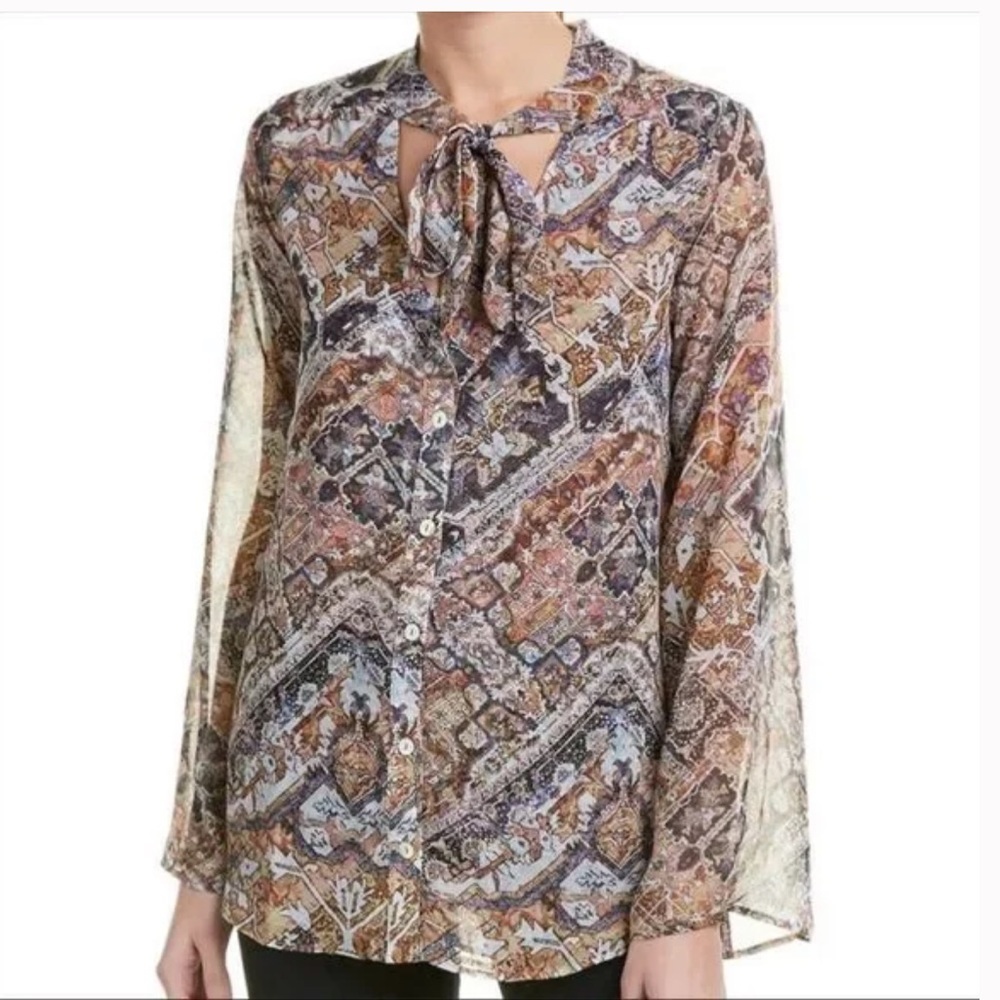 SHOW ME YOUR MUMU Taylor tie tunic button down shirt long sleeve sheer size M